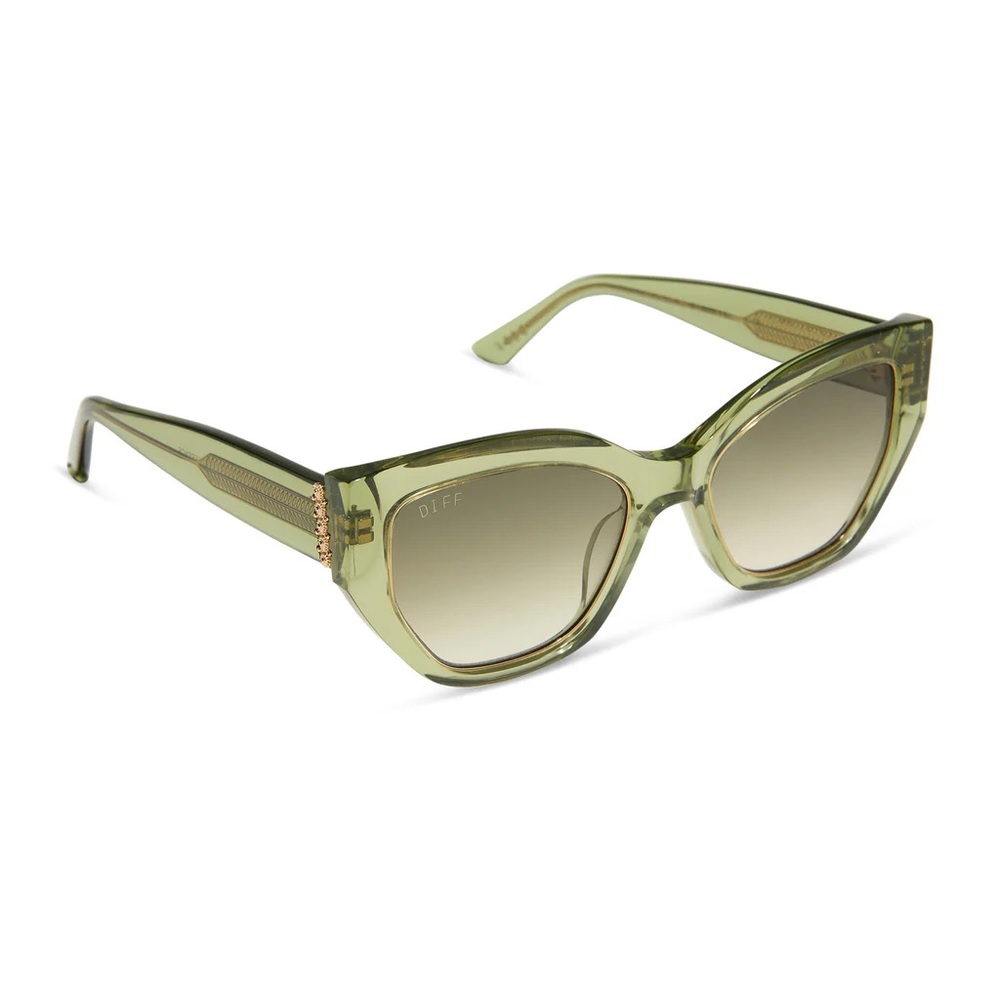 Diff Eyewear Translucent Olive Cat-Eye Sunglasses with Gold Accents